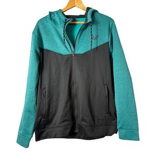 Peak Velocity Hoodie Sz L Teal Black Colorblock Full Zip Athletic Sweatshirt